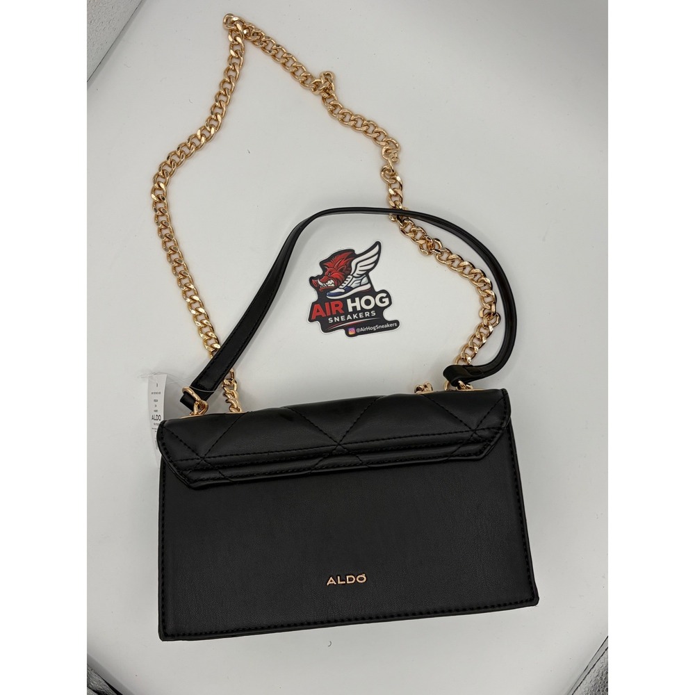 Aldo Black Quilted Crossbody Bag Gold Chain Strap Flap Shoulder Bag NEW